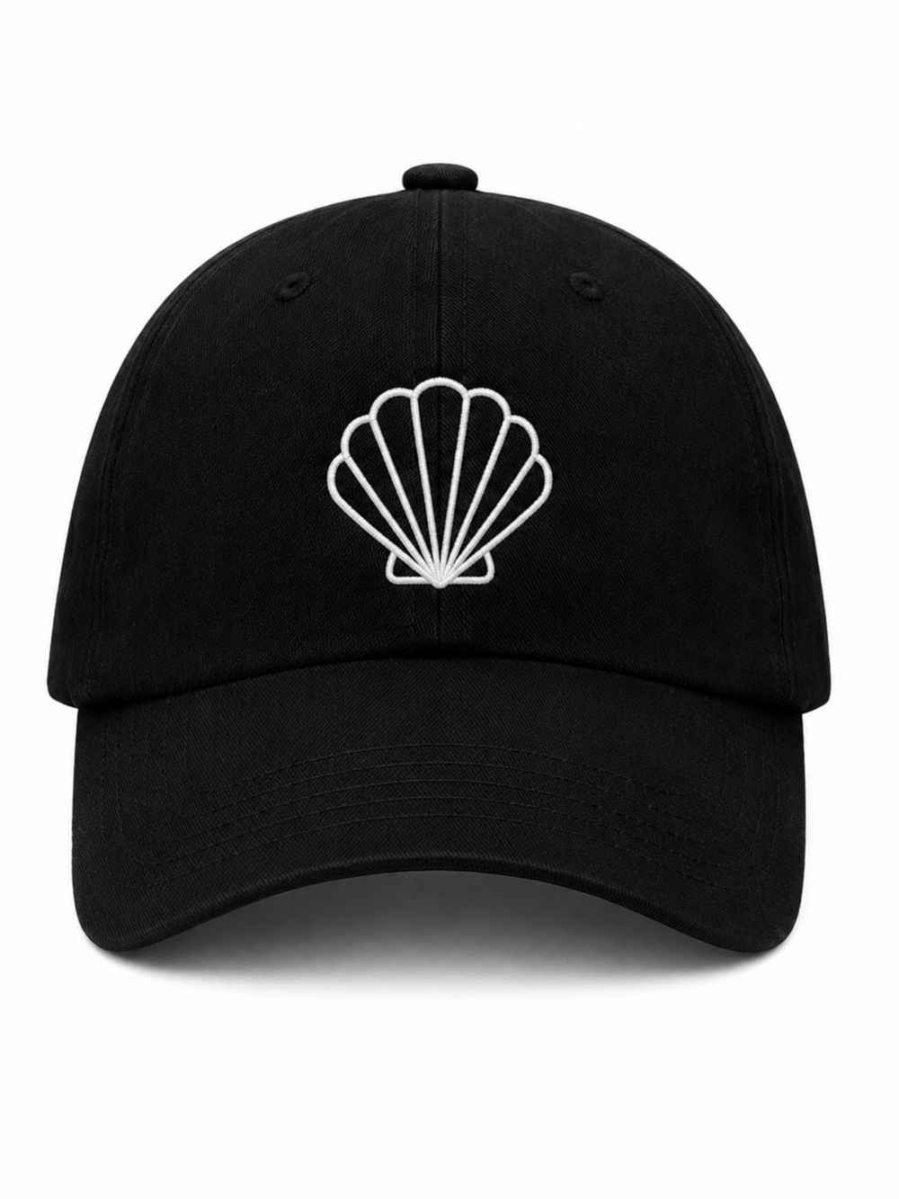 🐚 Seashell Embroidered Black Baseball Cap Coastal Beach Adjustable Summer Hat
